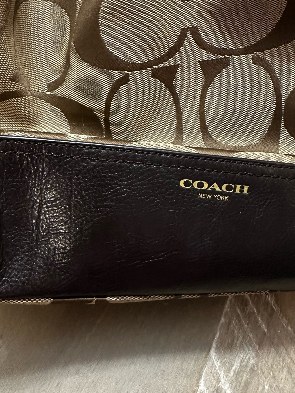 Coach Khaki Signature Canvas with Dark Brown Leather Trim - Picture 2 of 11